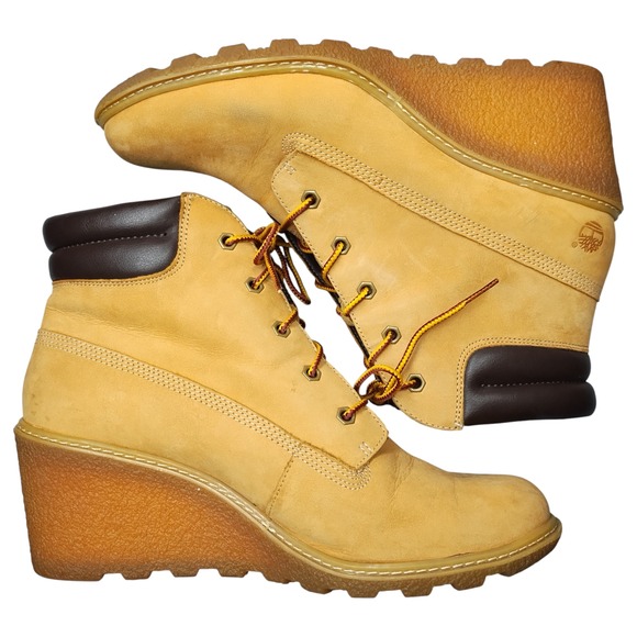 Timberland Earthkeepers Wedge Heel Boots Womens US Size 10 Brown Lace Up 8251A - Picture 1 of 9